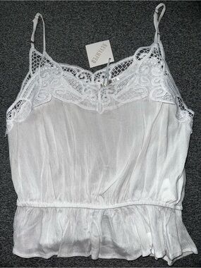 NEW Revamped White Camisole with crochet lace trim Sz: M